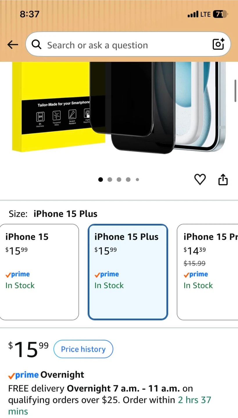 1 piece of JETech Privacy Screen Protector for iPhone 15 Plus - photo 2