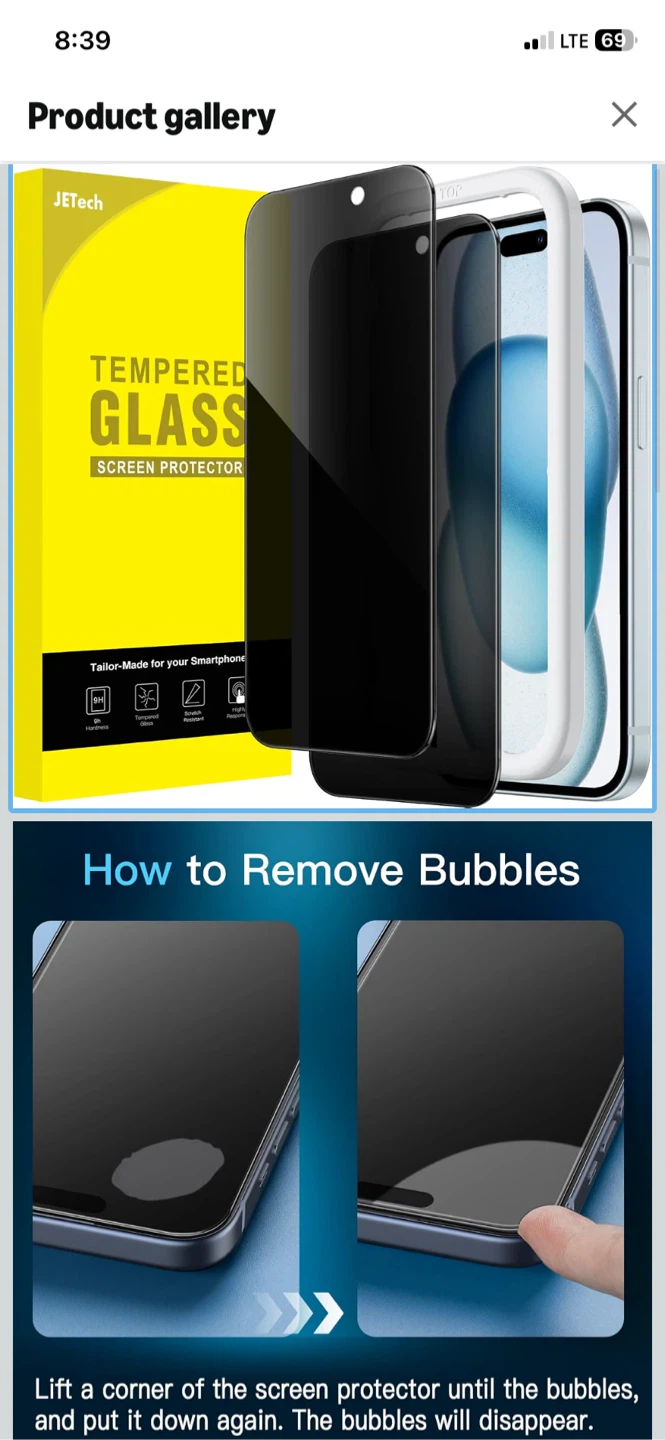 1 piece of JETech Privacy Screen Protector for iPhone 15 Plus - photo 3