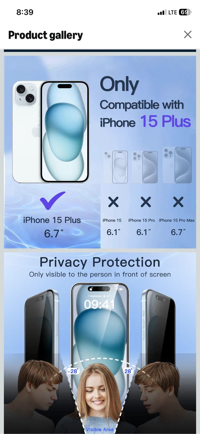 1 piece of JETech Privacy Screen Protector for iPhone 15 Plus - photo 4