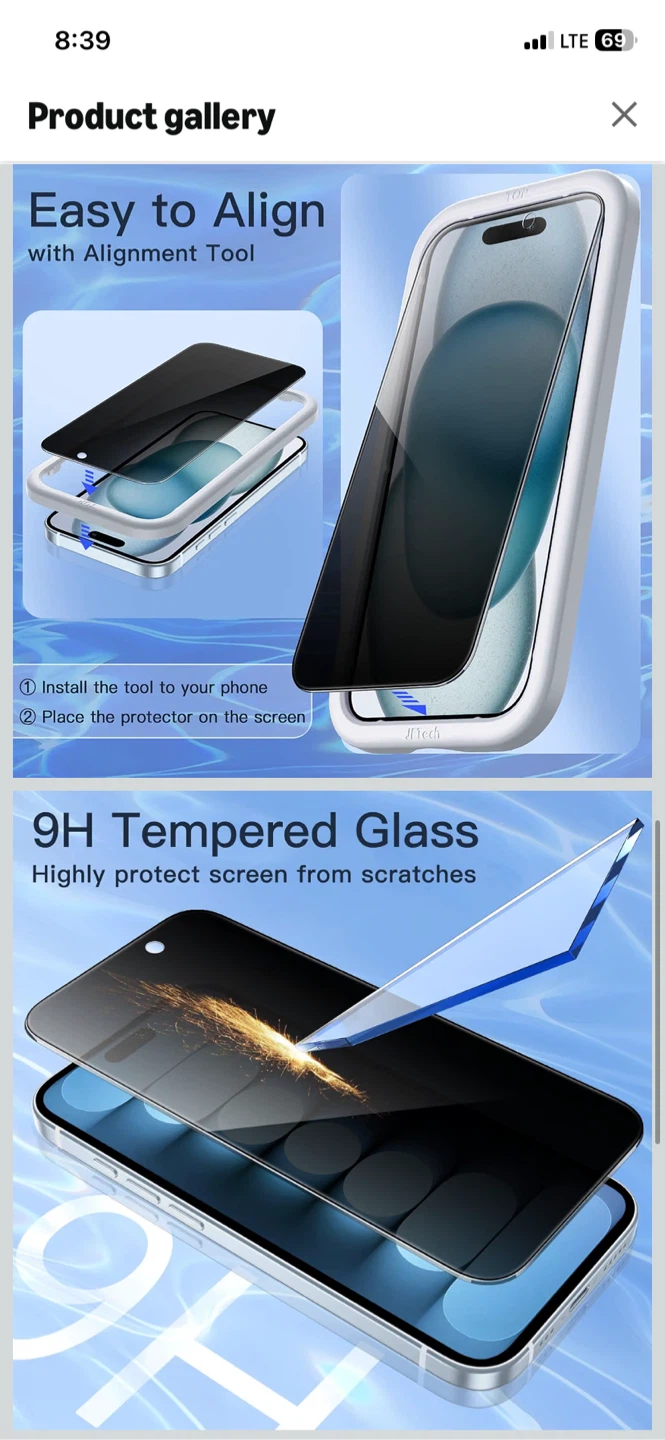 1 piece of JETech Privacy Screen Protector for iPhone 15 Plus - photo 5