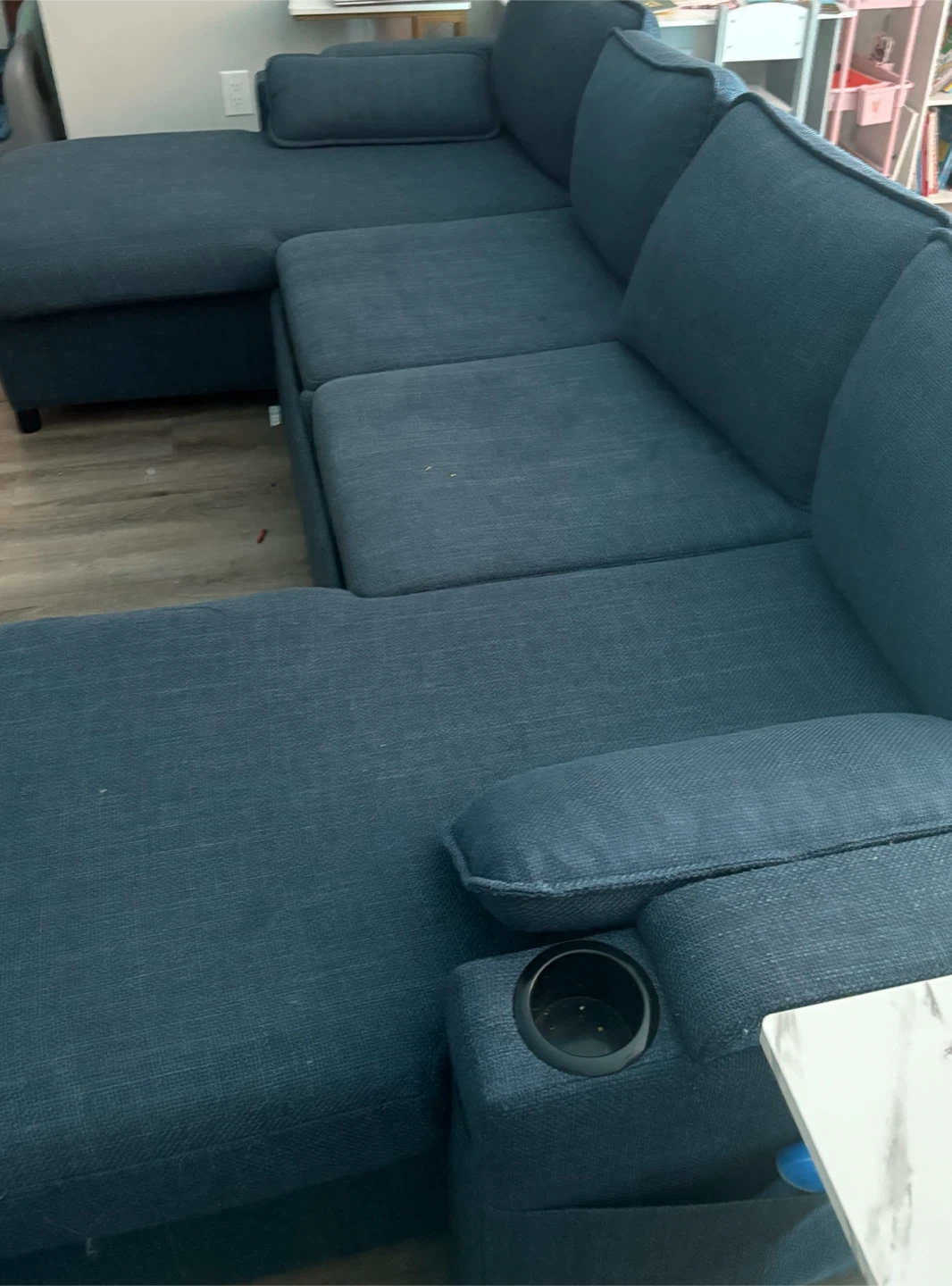 Blue Fabric Sectional Sofa Bed