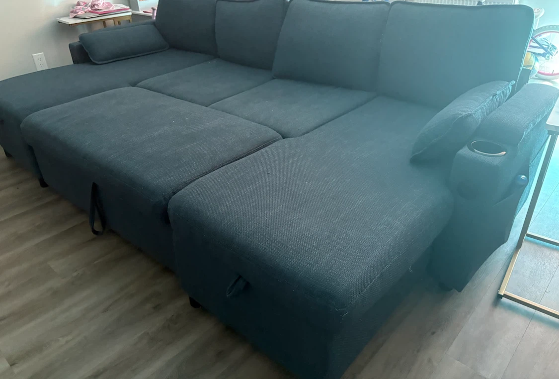 Blue Fabric Sectional Sofa Bed - photo 3