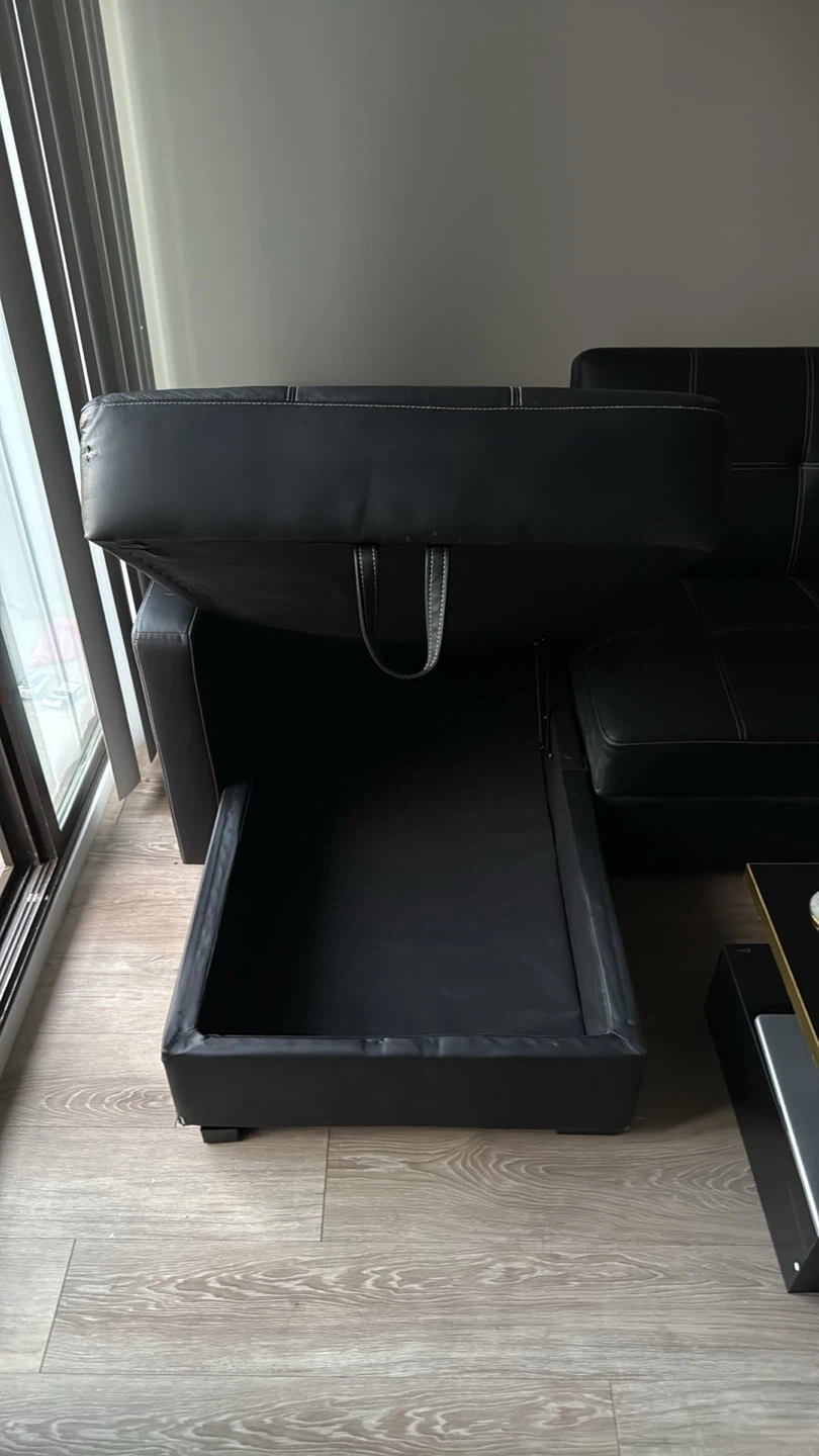 Black Faux Leather Sectional Sofa with Chaise