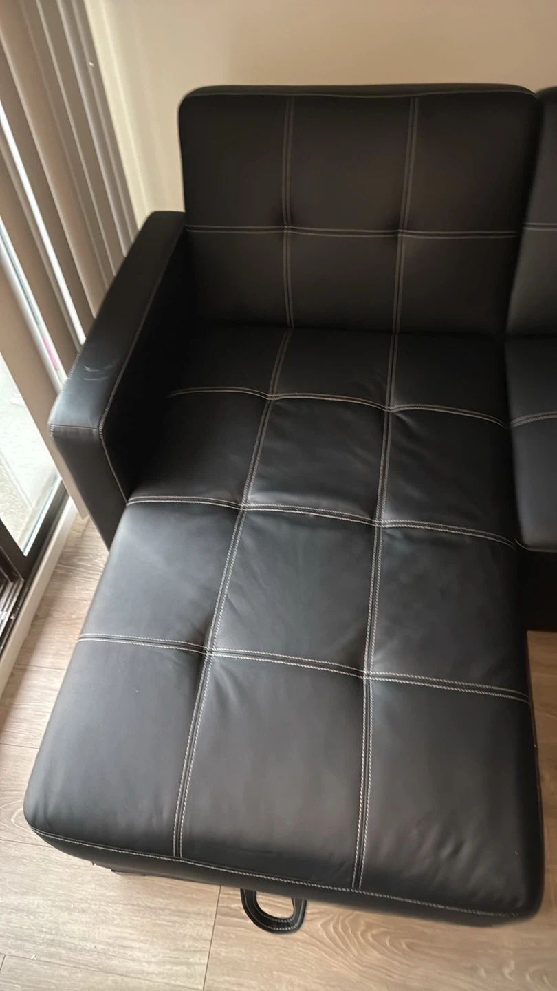 Black Faux Leather Sectional Sofa with Chaise - photo 2
