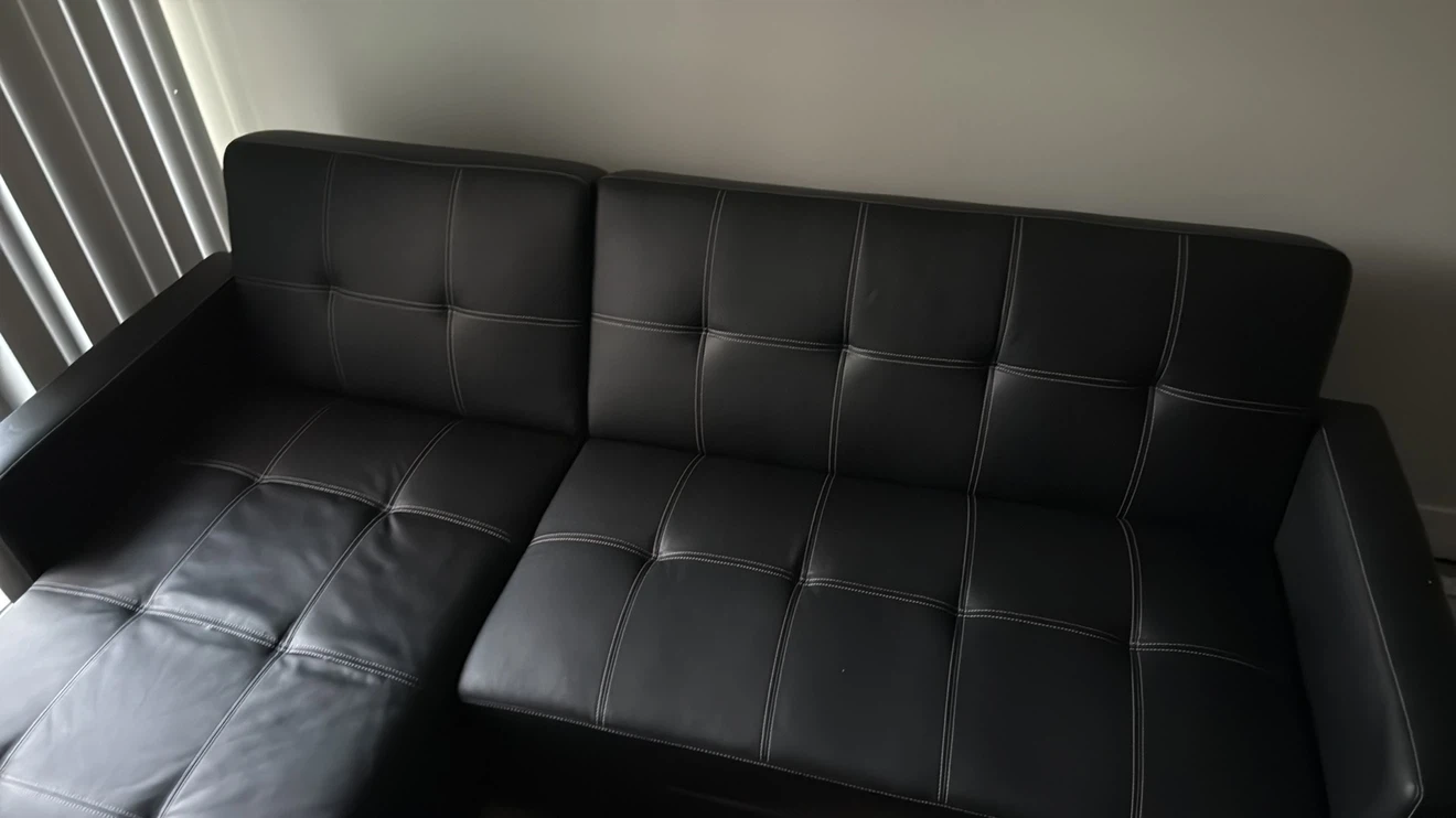Black Faux Leather Sectional Sofa with Chaise - photo 3