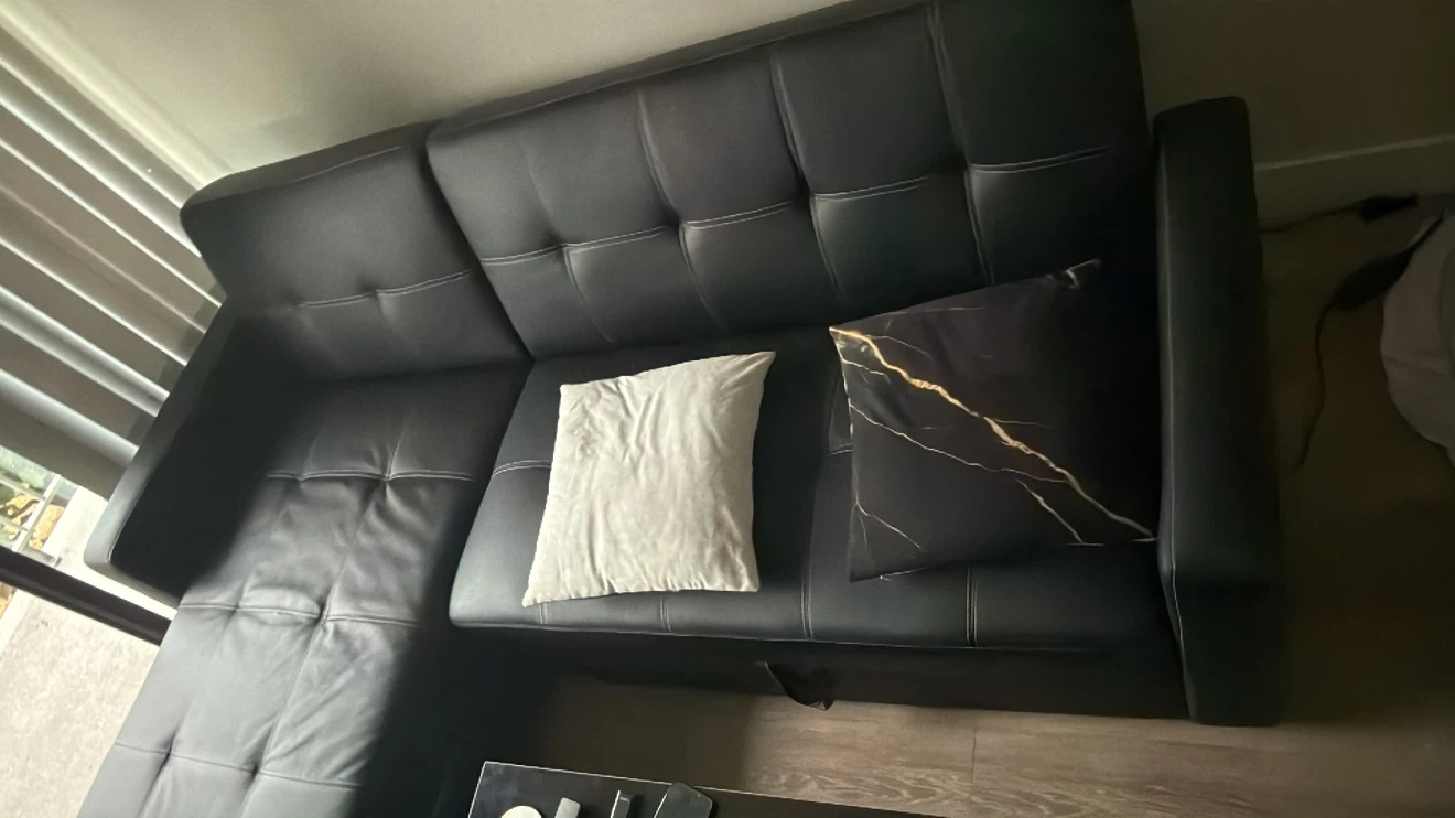Black Faux Leather Sectional Sofa with Chaise - photo 4