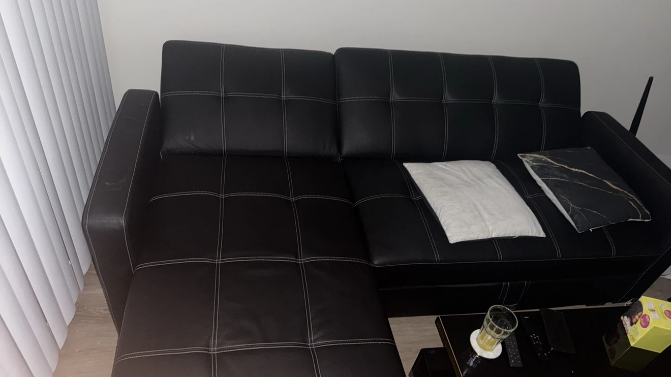Black Faux Leather Sectional Sofa with Chaise - photo 5