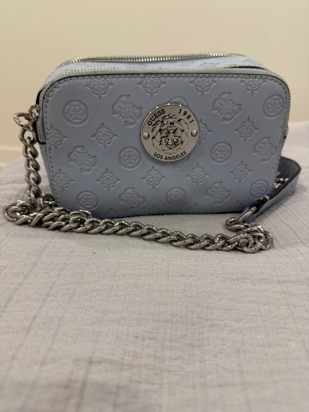 GUESS 1981 Los Angeles Light Blue Crossbody Bag
