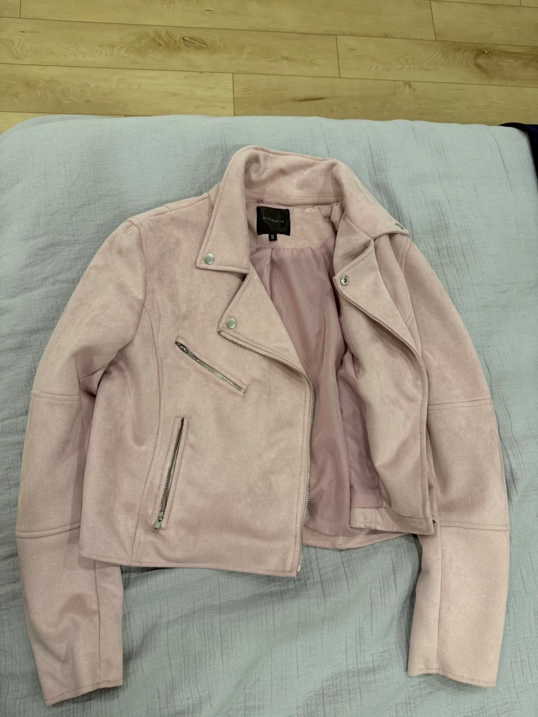 Dynamite Pink Suede-Look Moto Jacket