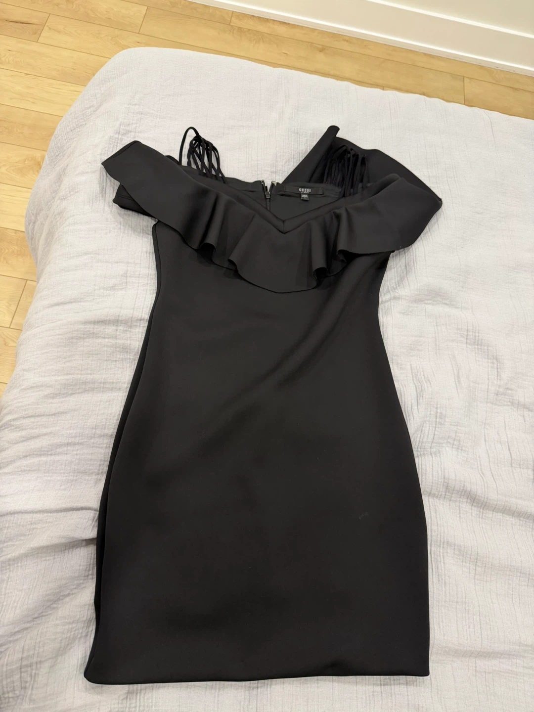 Guess Black Off-Shoulder Ruffle Dress