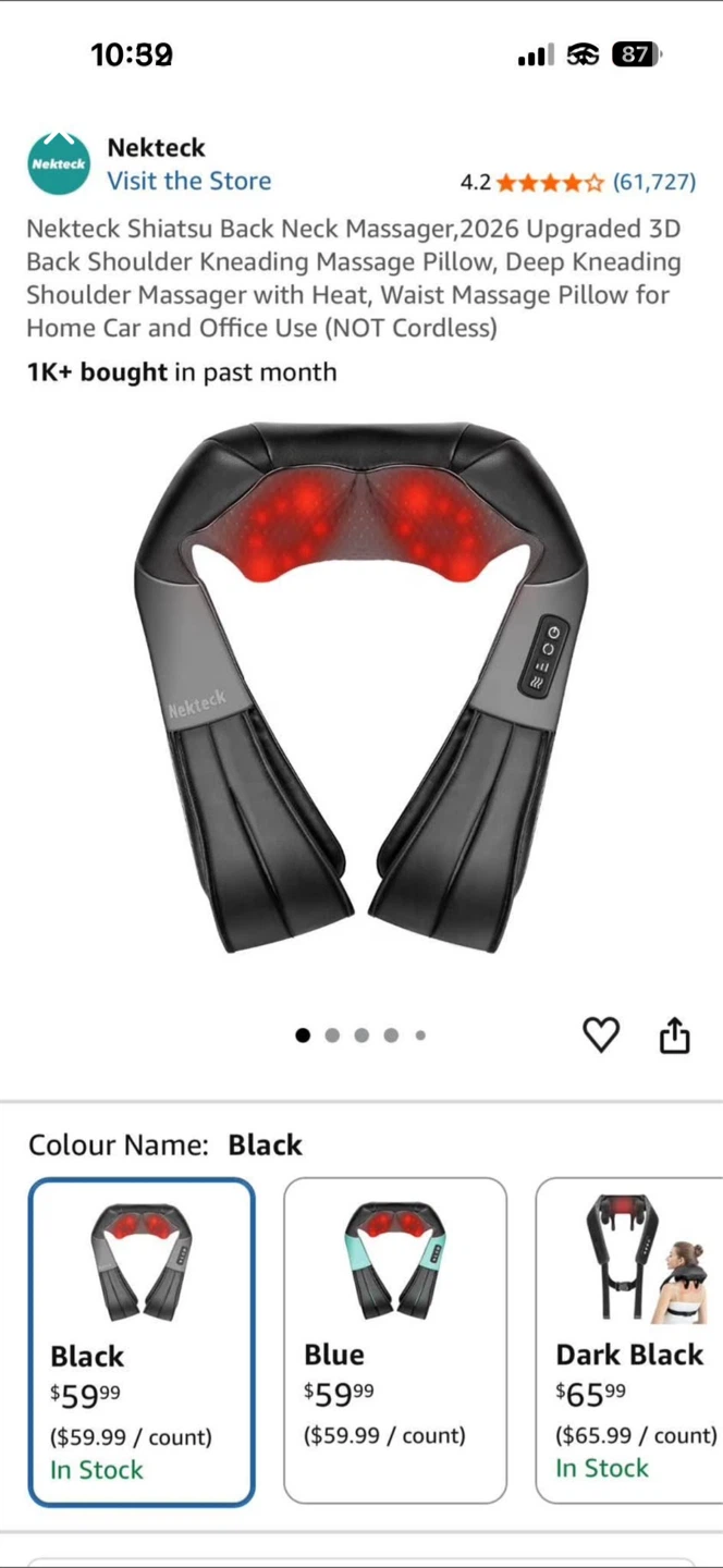 $60 from Amazon: Nekteck Neck and Back Massager with Heat