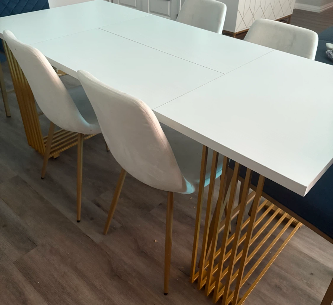 White Dining Table with Gold Metal Base