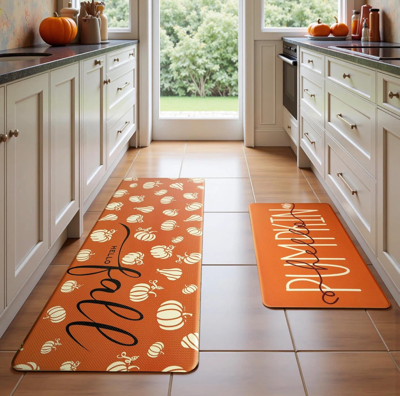 Set of 2 Pumpkin Theme Kitchen Mats