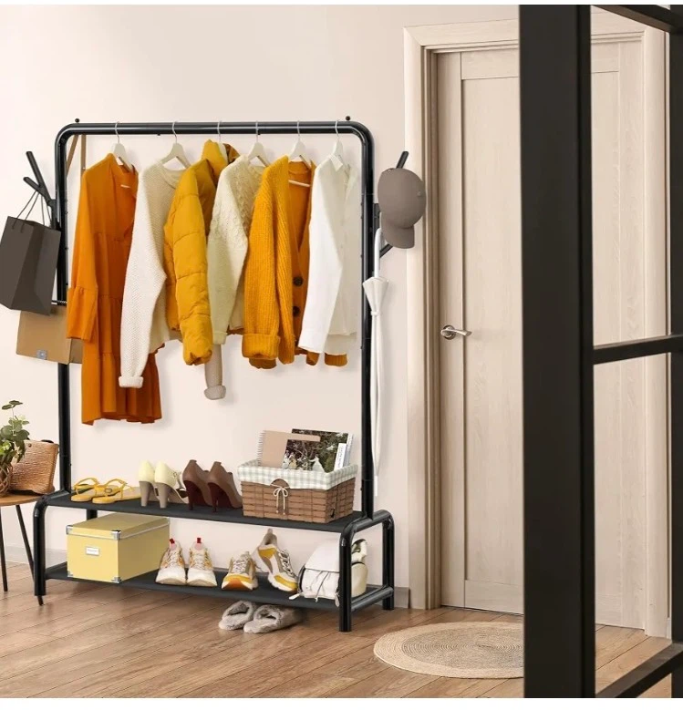 Simple Houseware Garment Rack with Shoe Shelves