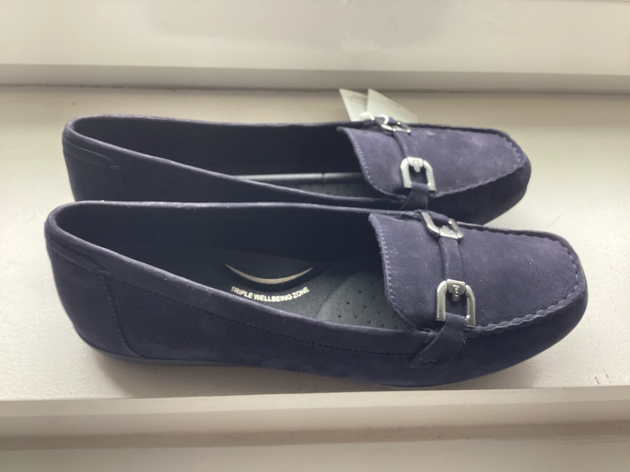 Women's fashion loafers, navy blue. - photo 2