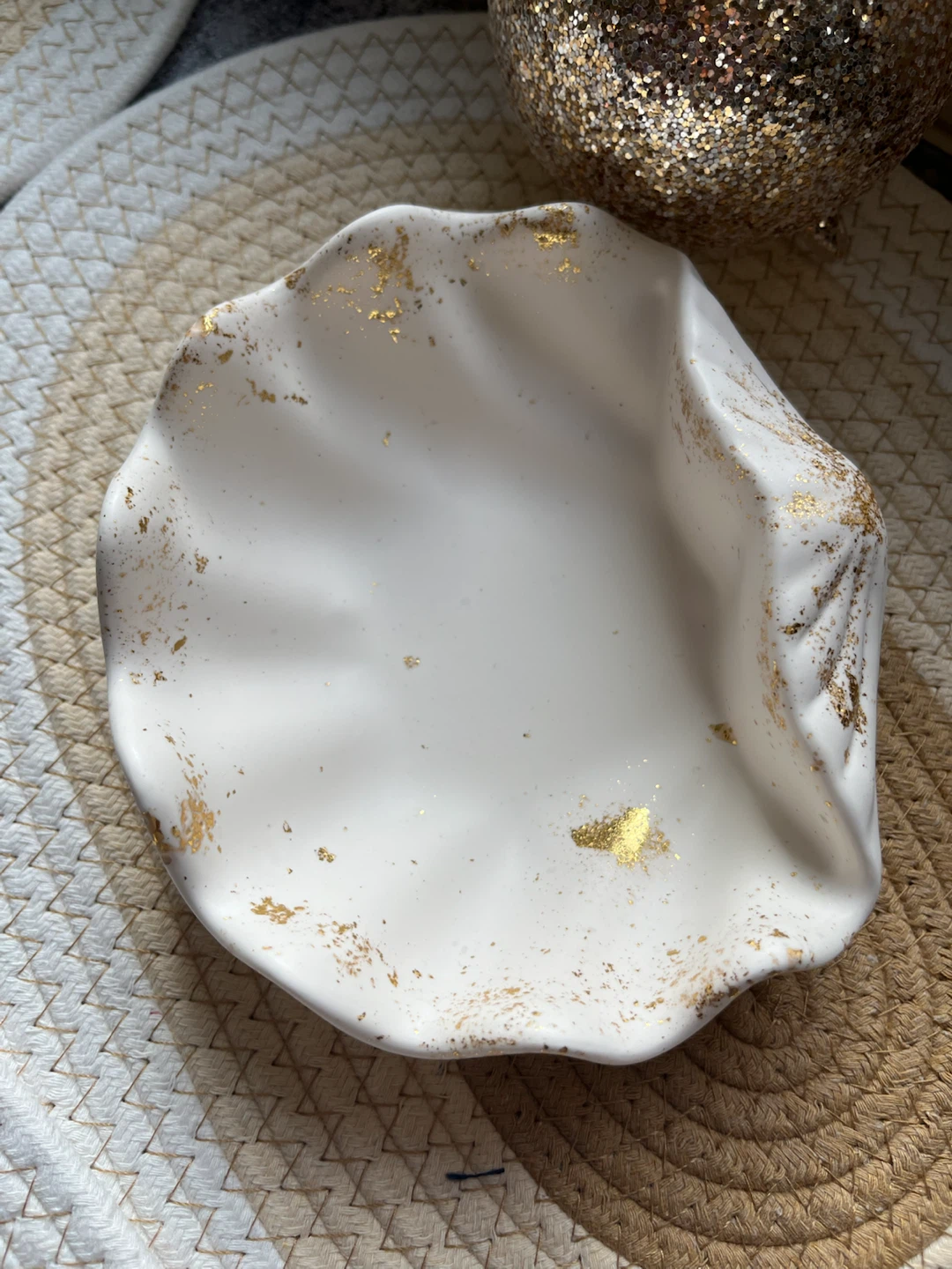 Trinket Dish - Handmade- Soft white with Gold detailing - photo 2