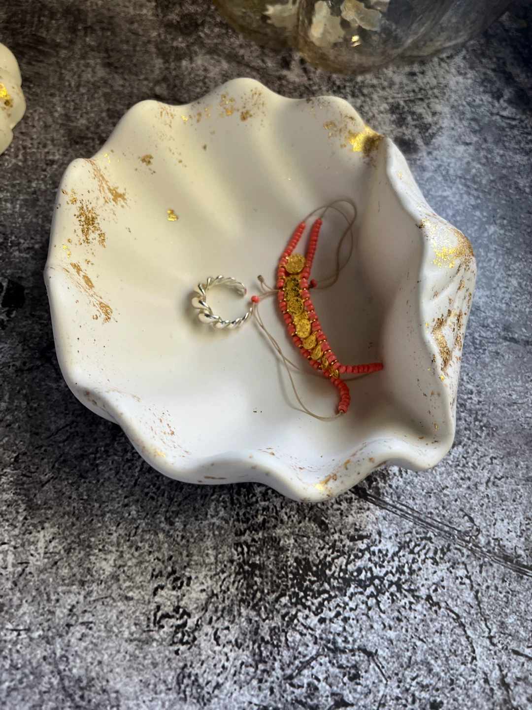 Trinket Dish - Handmade- Soft white with Gold detailing - photo 4