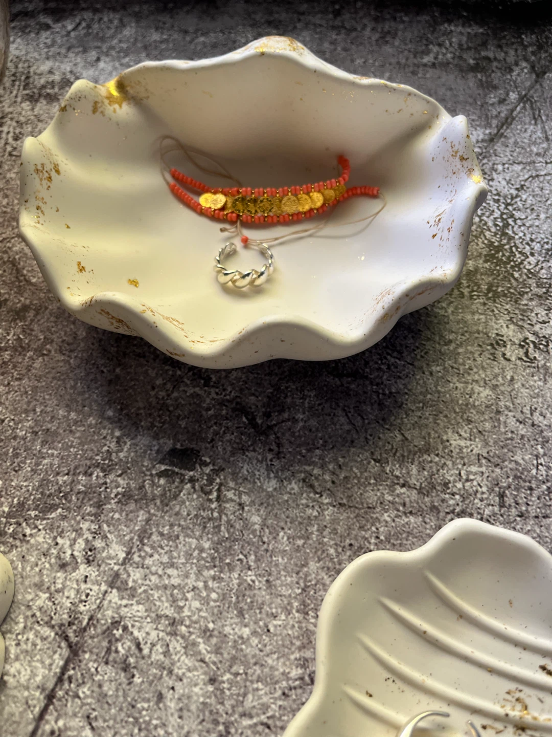 Trinket Dish - Handmade- Soft white with Gold detailing - photo 5
