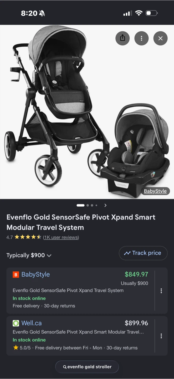 Evenflo Gold SensorSafe Pivot Xpand Smart Travel System
