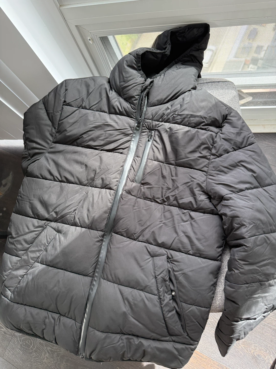 Black Quilted Hooded Puffer Jacket