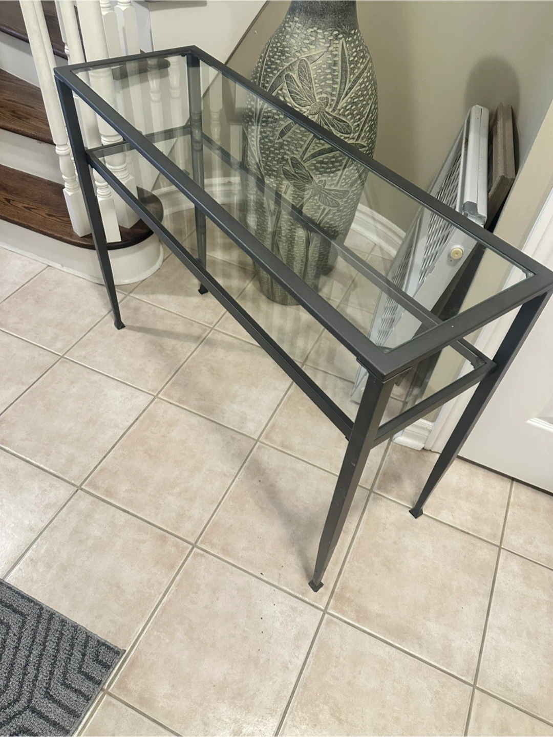 Black Metal and Glass Console Table