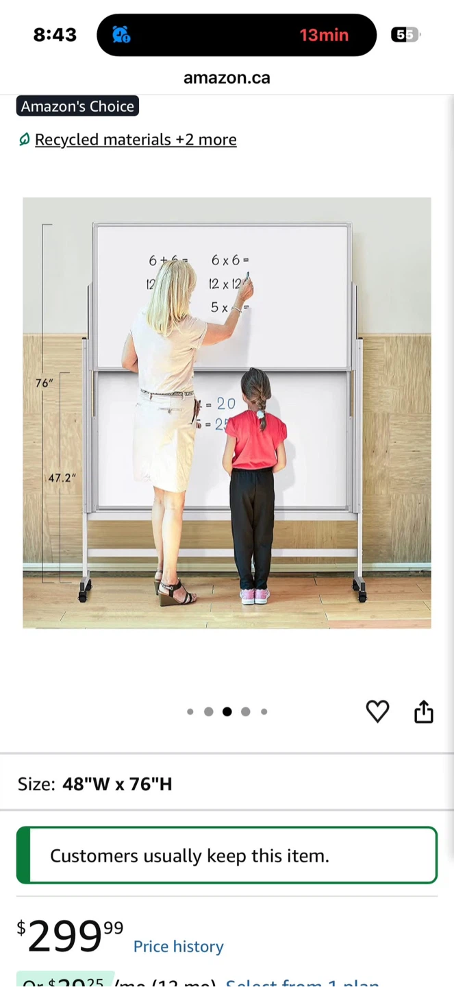 Height Adjustable Sliding Mobile Whiteboard