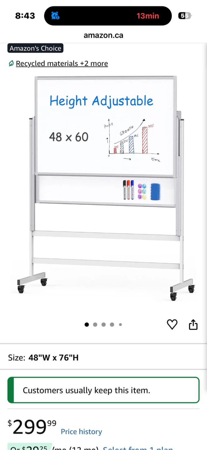 Height Adjustable Sliding Mobile Whiteboard - photo 3