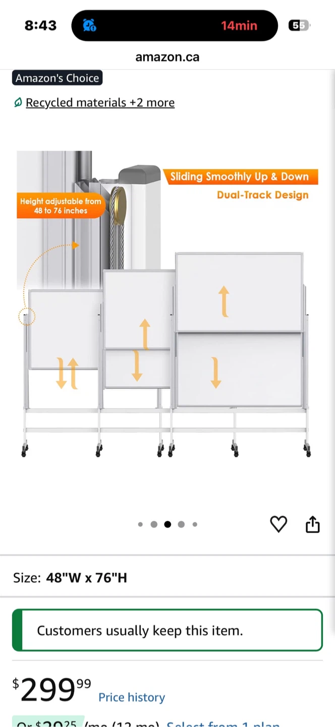 Height Adjustable Sliding Mobile Whiteboard - photo 4