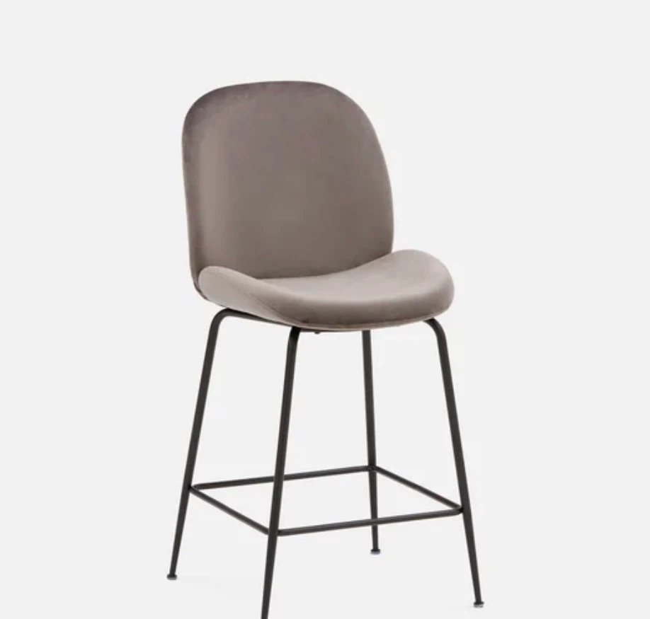 4 Velvet Bar Stools Grey - For Sale