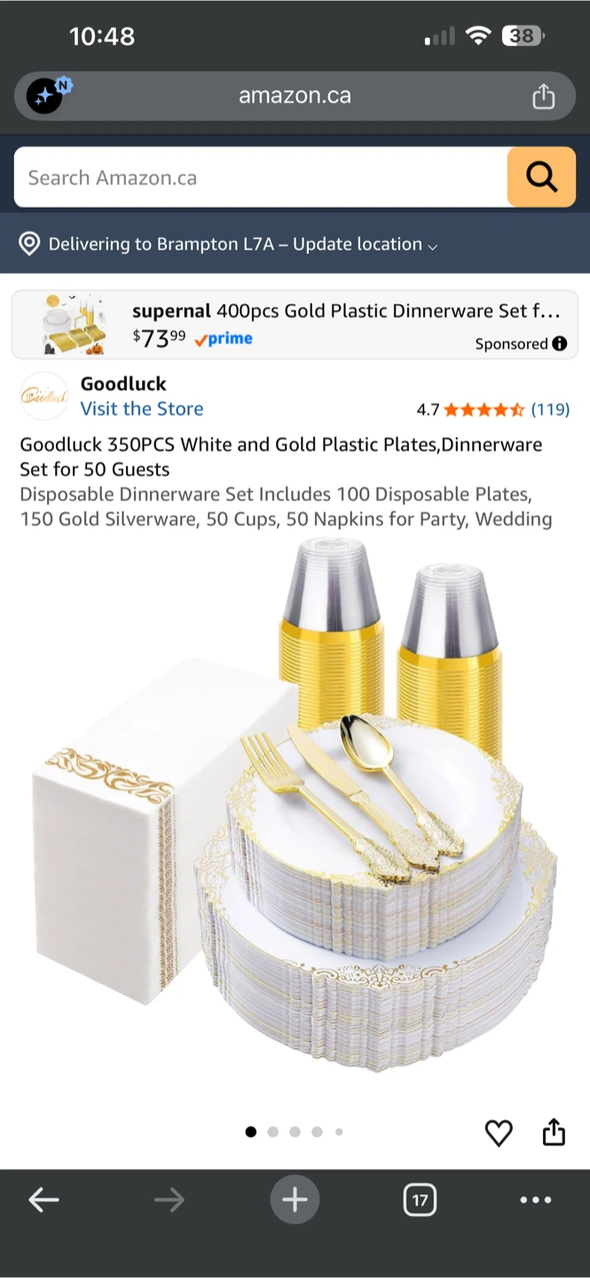 Goodluck 350-Piece Disposable White and Gold Dinnerware Set