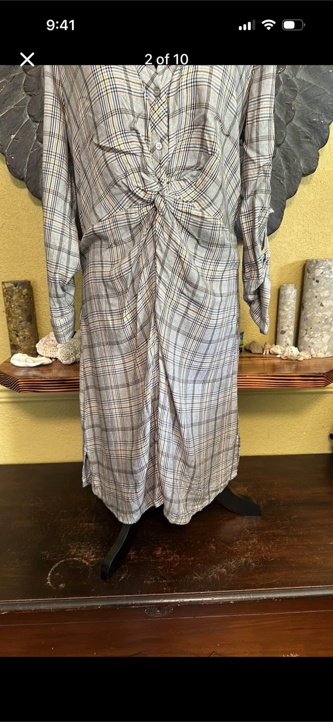 Next Plaid Longsleeve Button Down Dress - photo 2