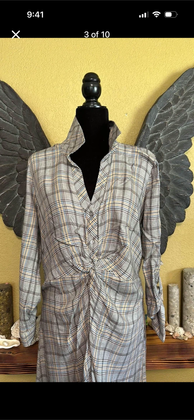 Next Plaid Longsleeve Button Down Dress - photo 3