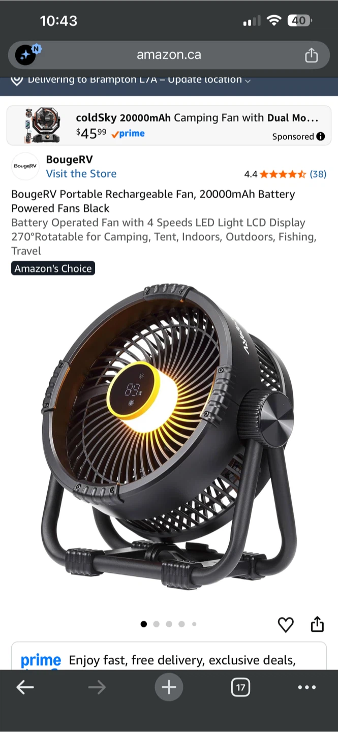 BougeRV Portable Rechargeable 20000mAh Camping Fan