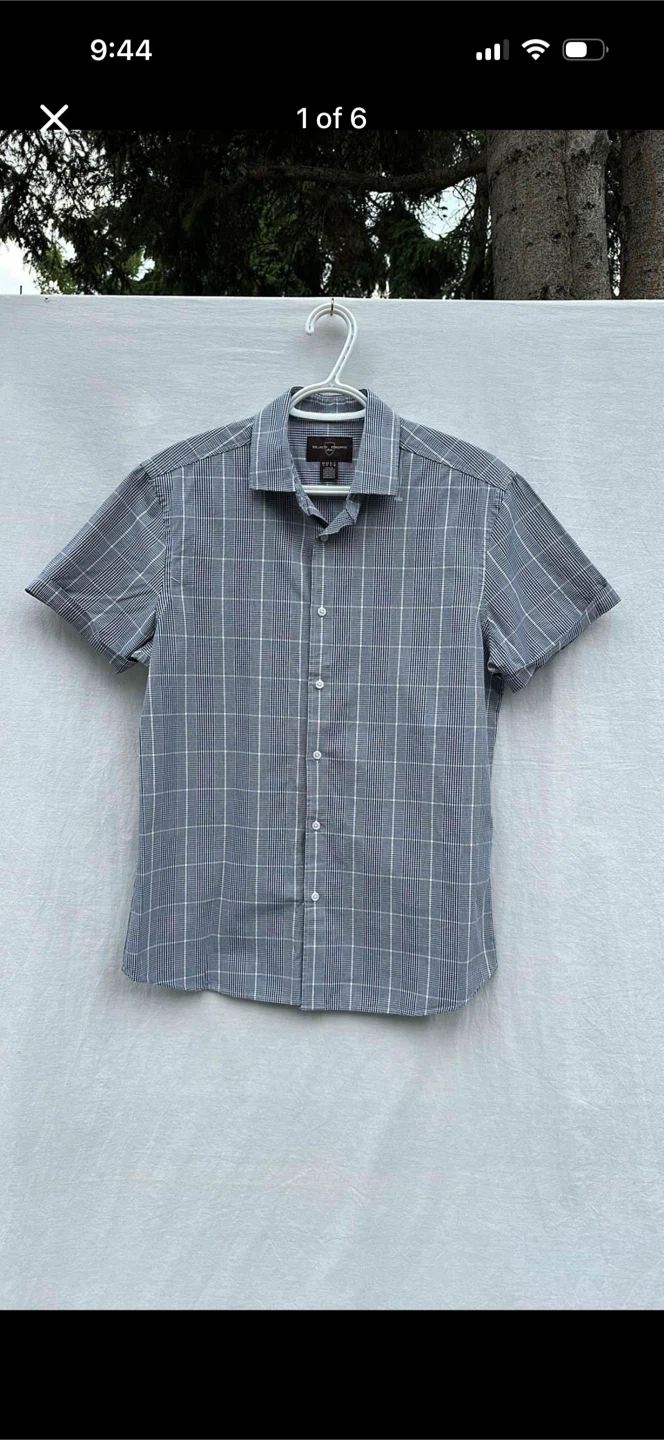 Black Brown Mini Plaid Button Down Tee Shirt