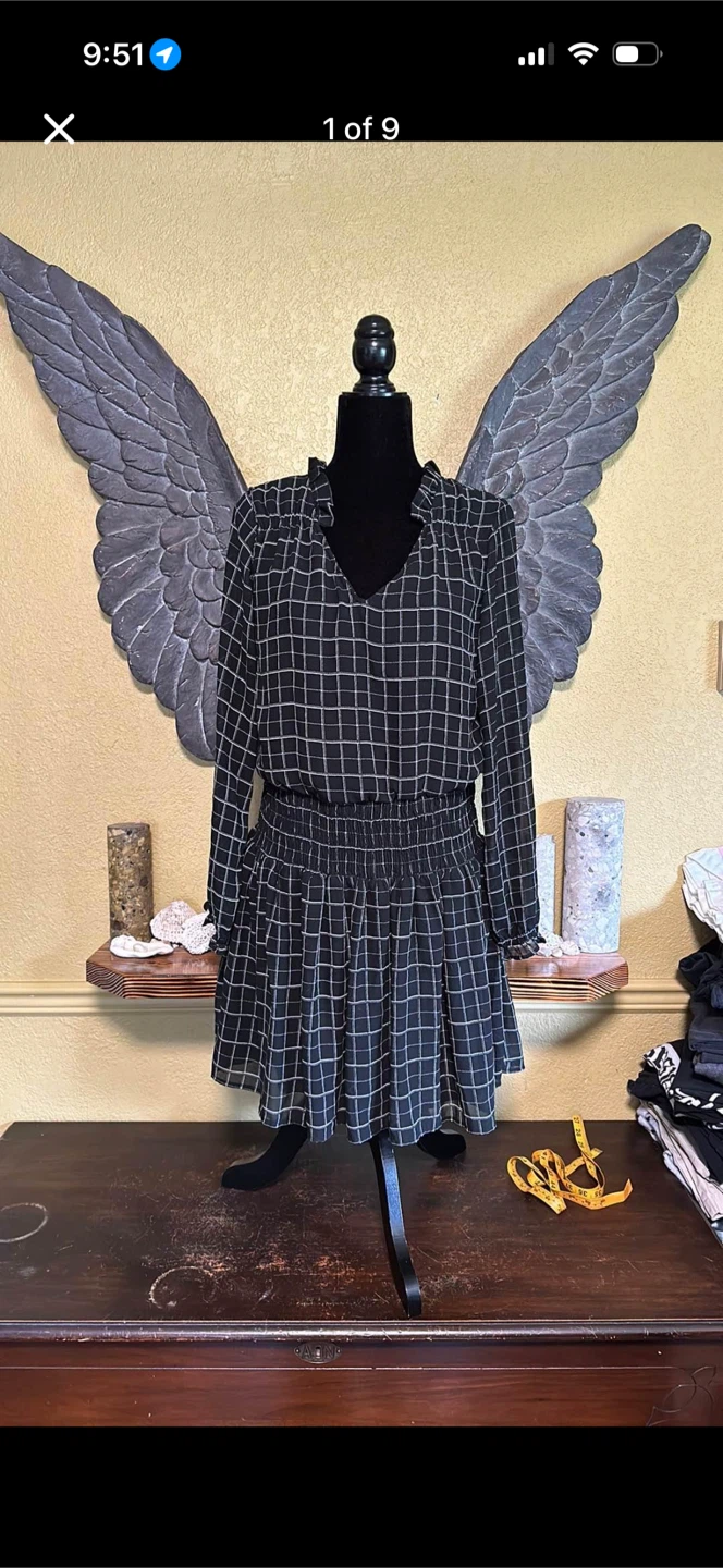 New Glory Checkered Long sleeve Dress with Ruffles