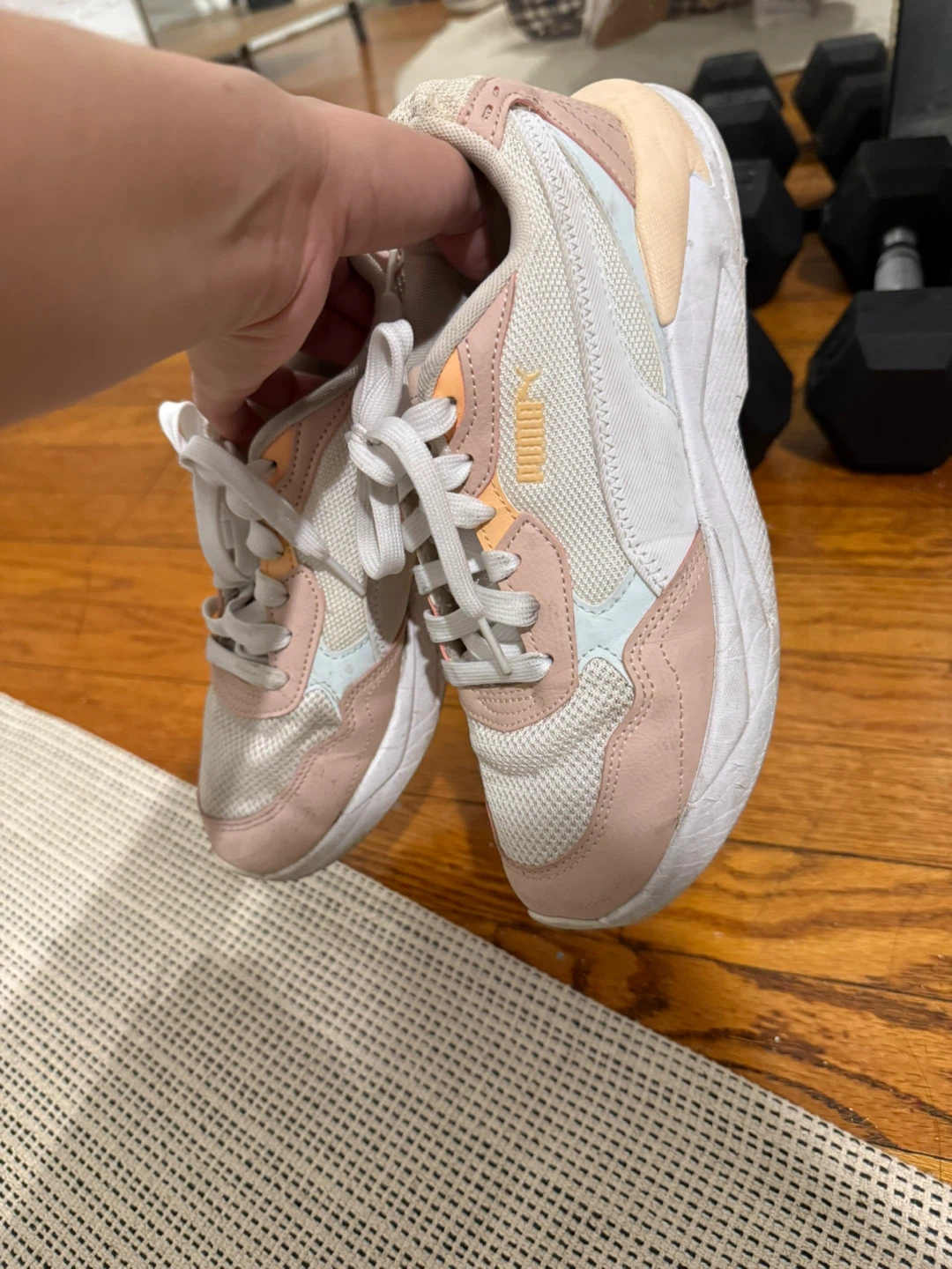 Puma Pink and White Sneakers shoes for crew size 6.5 us - photo 2
