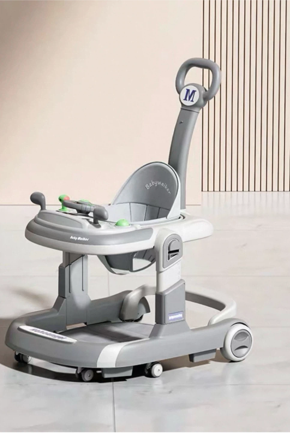 Grey Baby Walker with Adjustable Handle