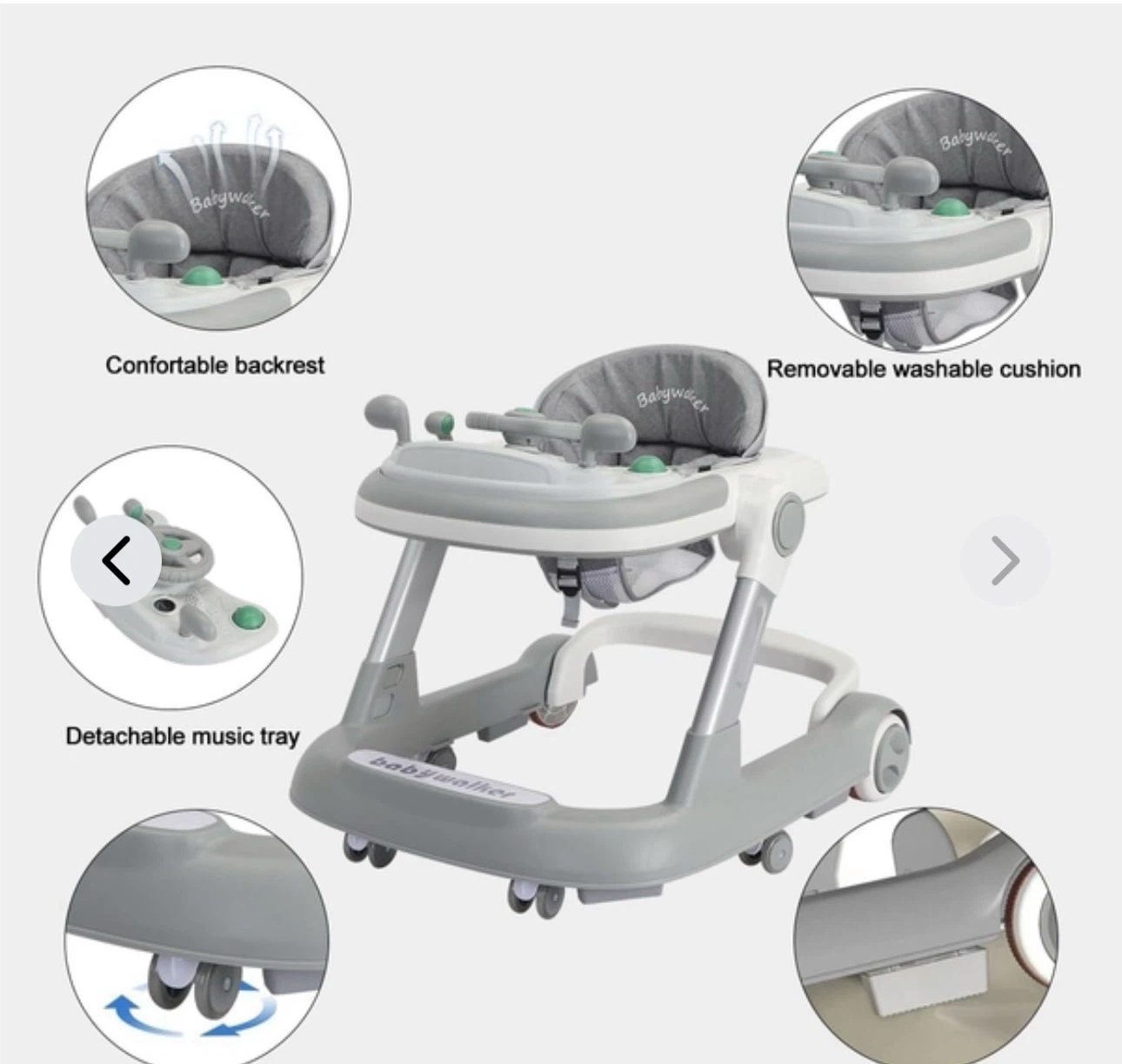 Grey Baby Walker with Adjustable Handle - photo 2