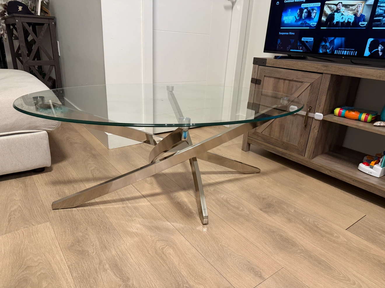 Modern Glass Coffee Table with Stainless Steel Base