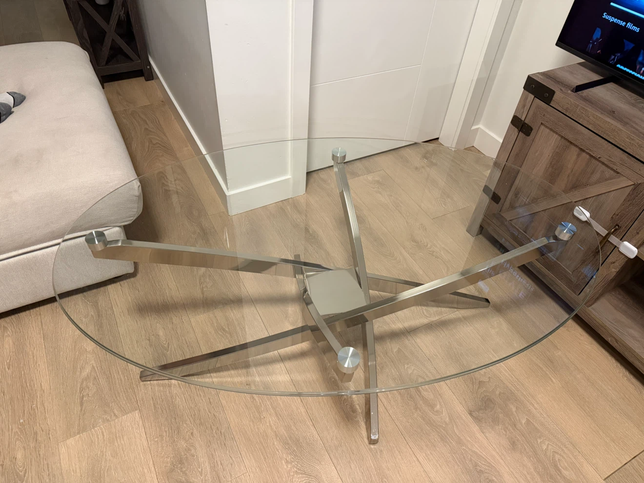 Modern Glass Coffee Table with Stainless Steel Base - photo 2