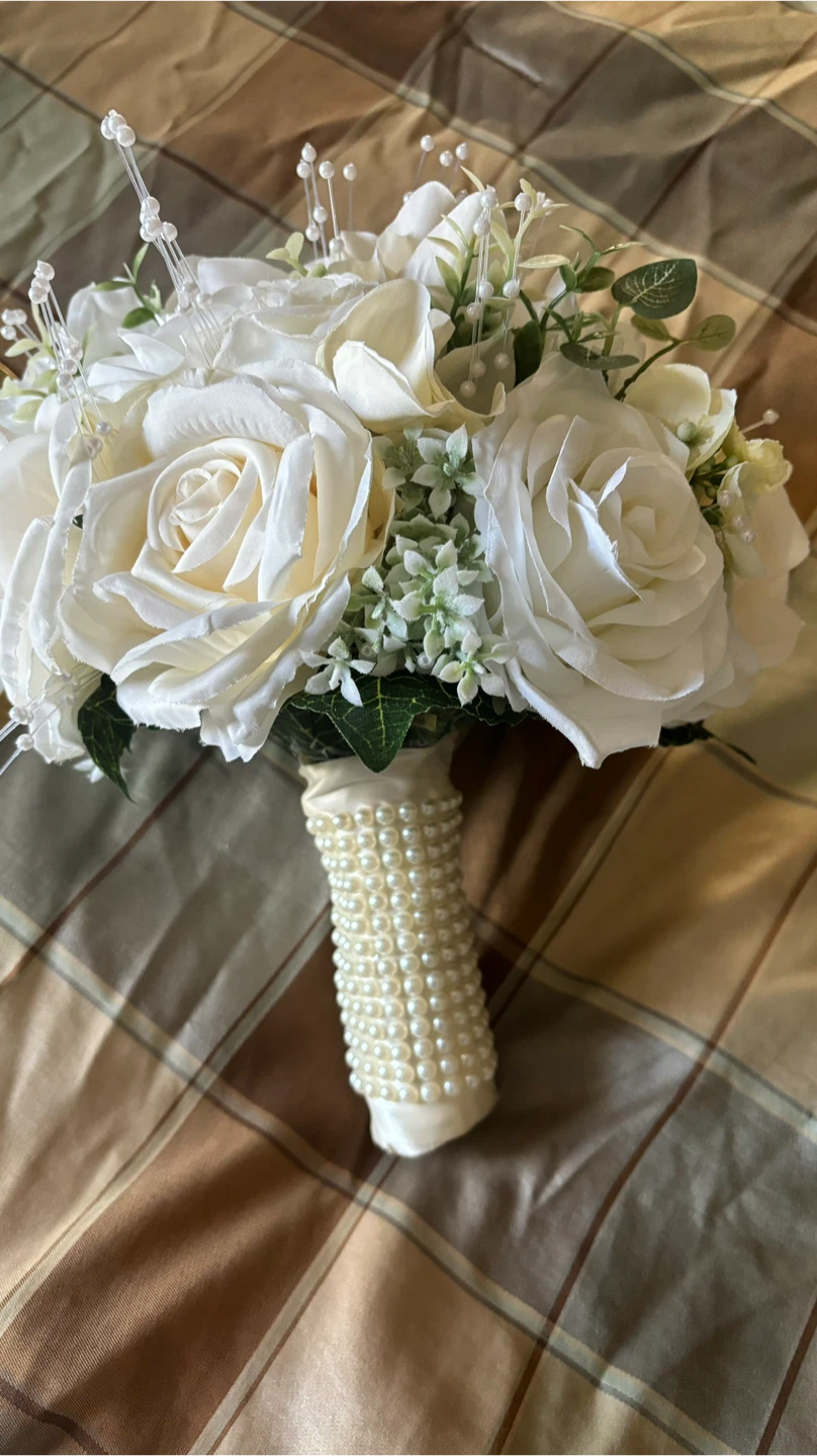 Artificial White Rose Wedding Bouquet