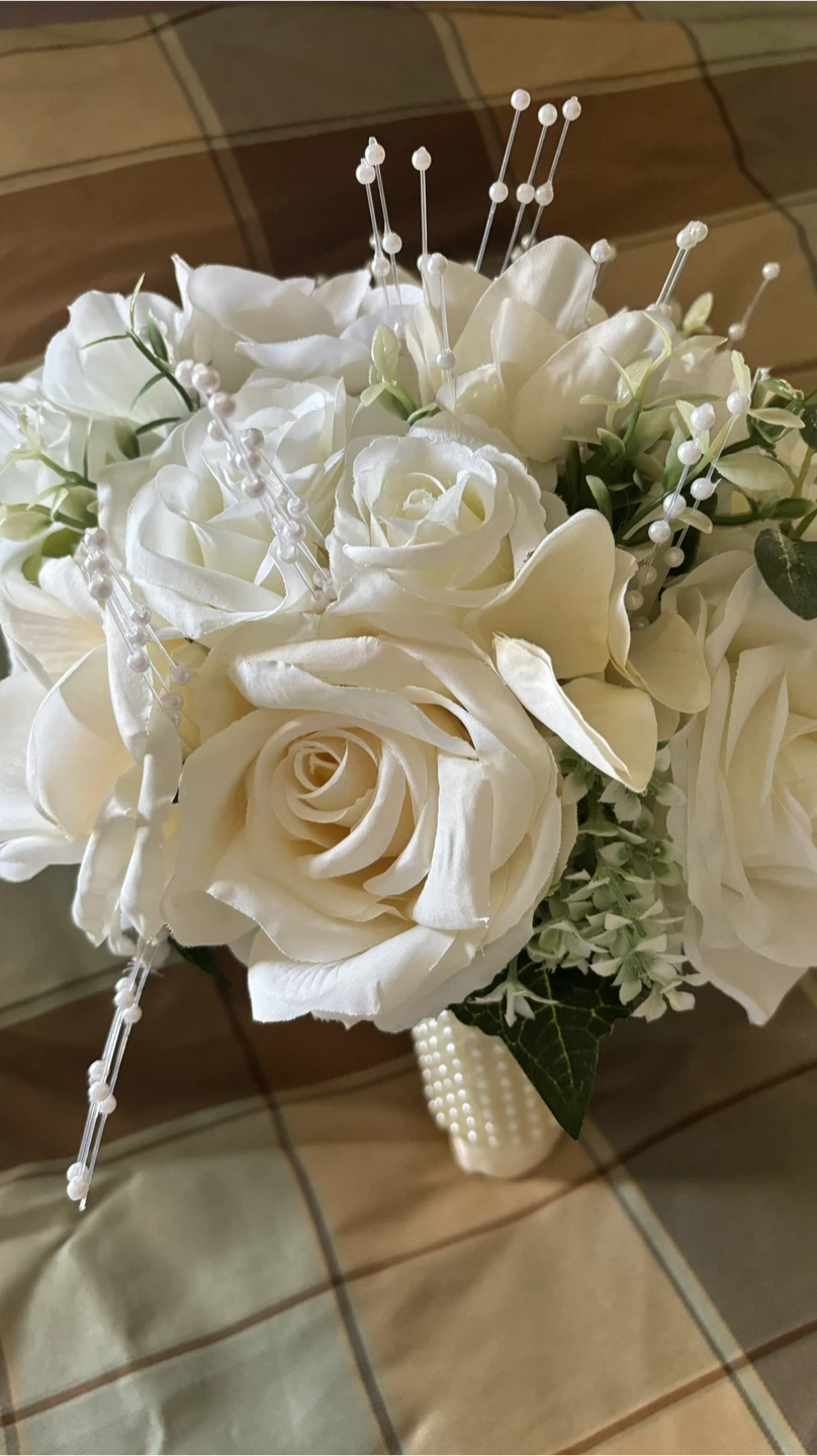 Artificial White Rose Wedding Bouquet - photo 2