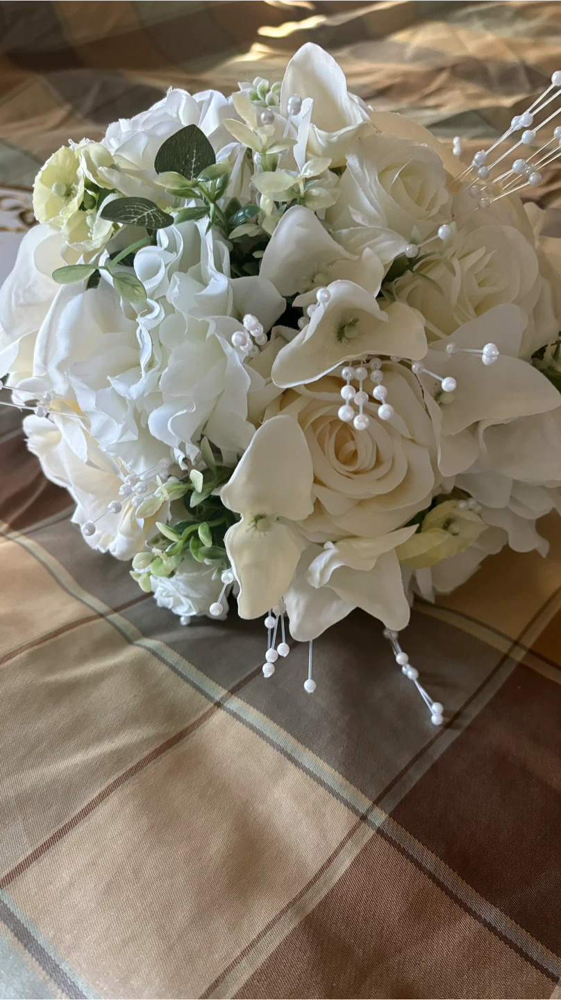 Artificial White Rose Wedding Bouquet - photo 3
