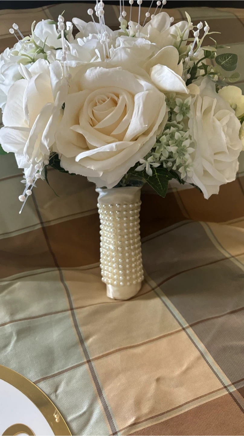 Artificial White Rose Wedding Bouquet - photo 4