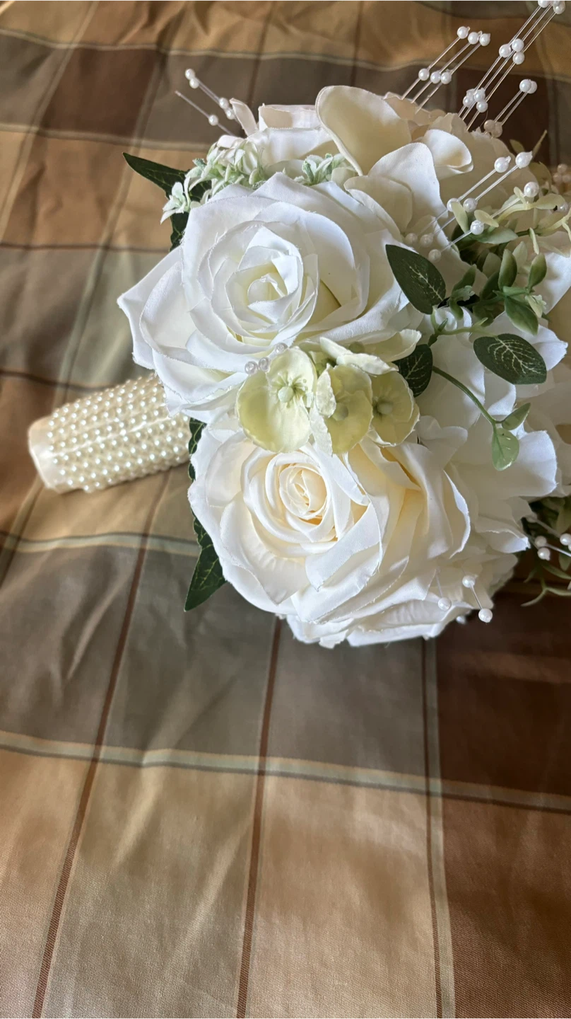 Artificial White Rose Wedding Bouquet - photo 5