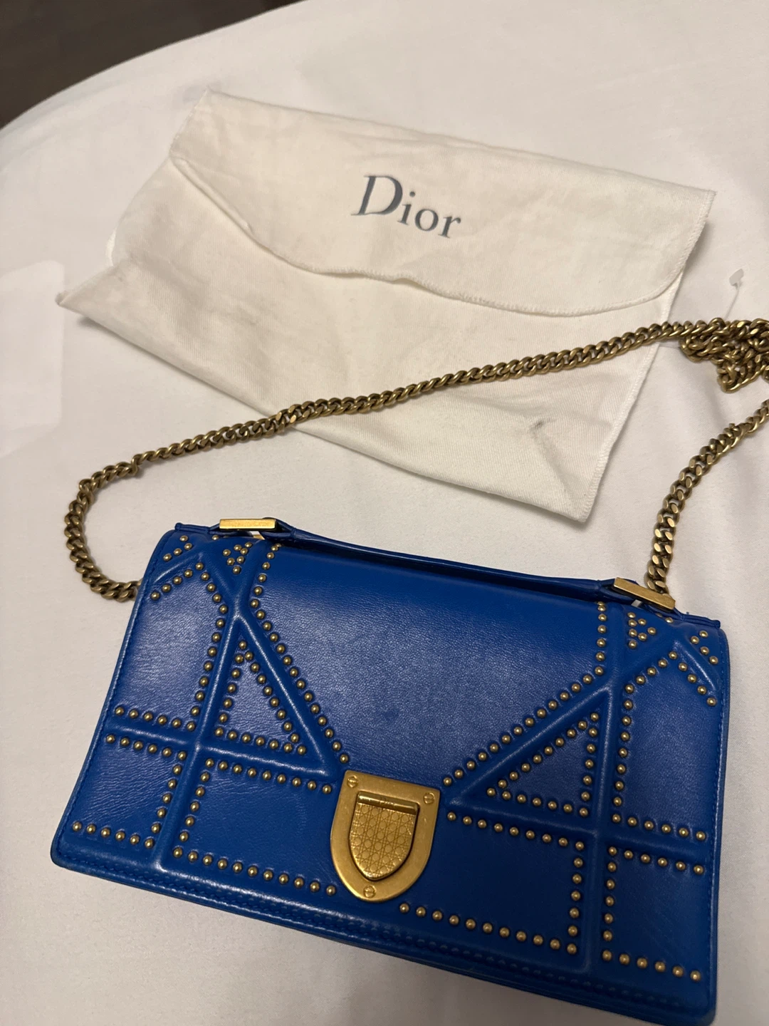 Dior Studded Blue Leather Shoulder Bag - photo 3