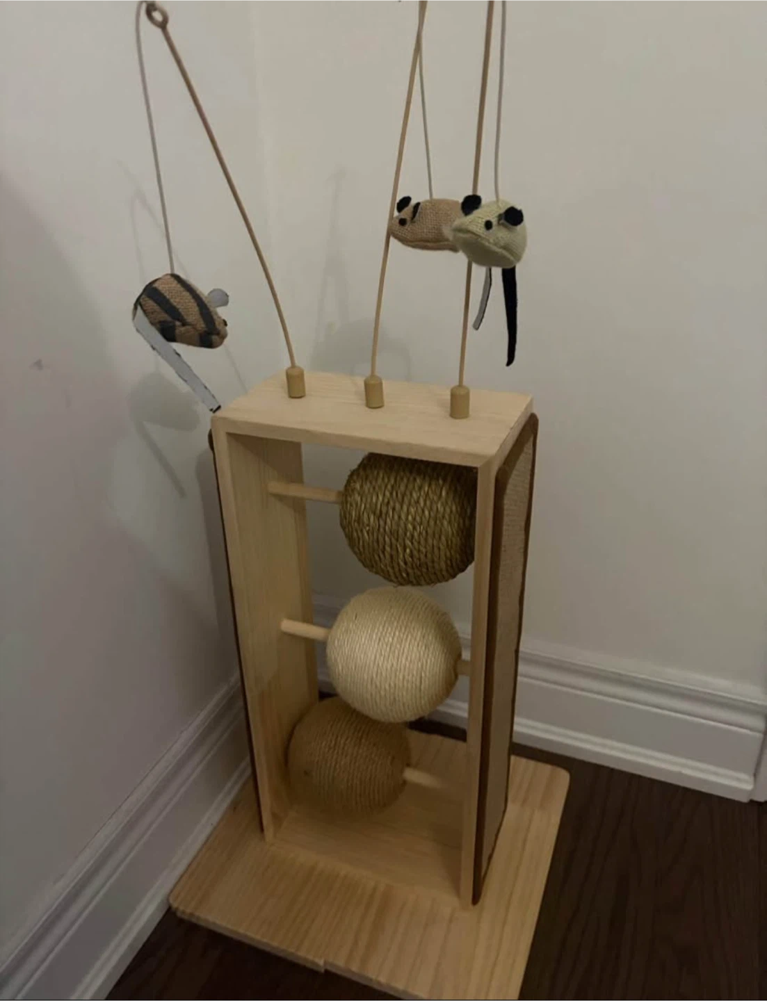 Wooden Cat Scratching Post with Toys