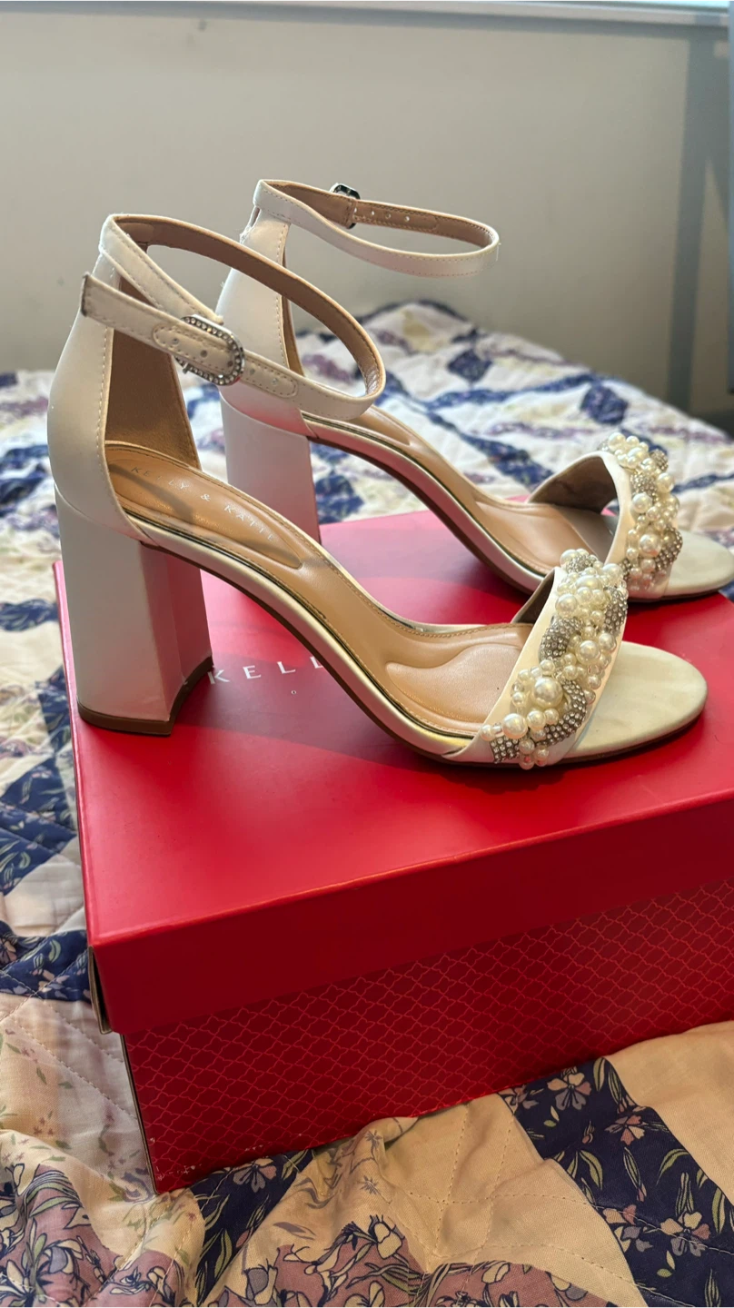 Kelly & Katie White Pearl Block Heels
