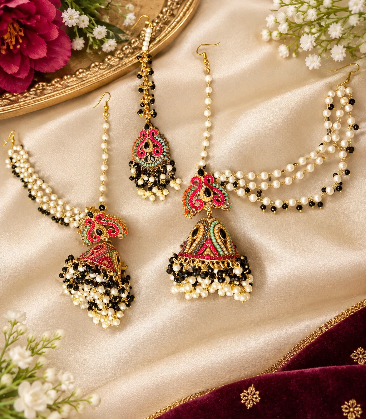 Traditional Indian Maang Tikka and Jhumka Set