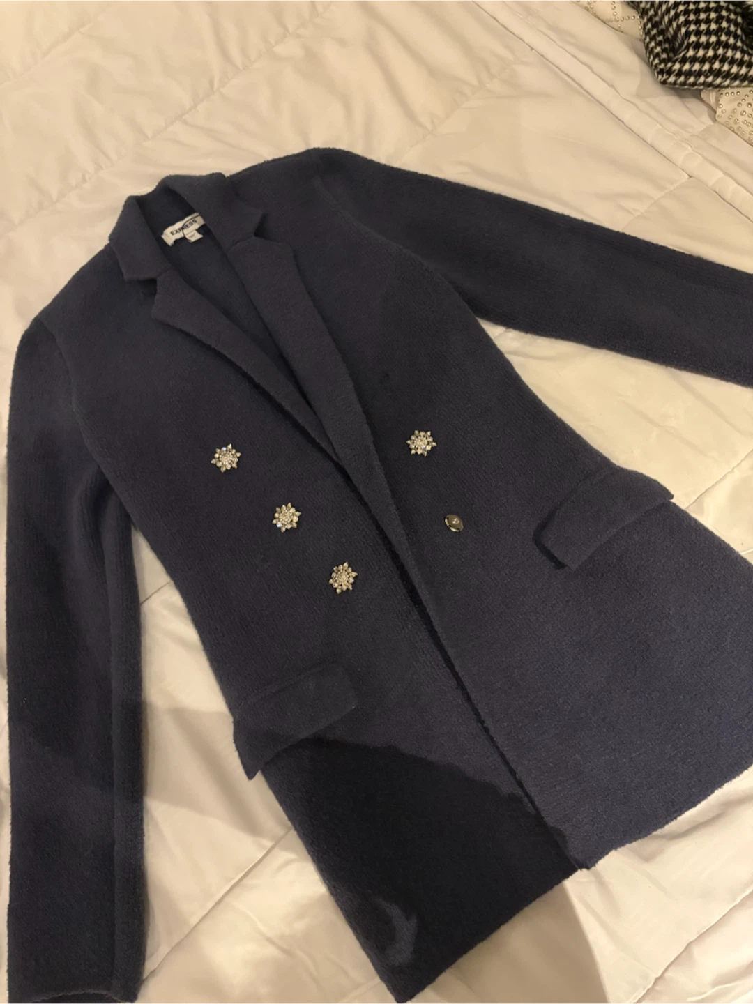 Express Navy Blue Rhinestone Button Blazer